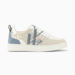 Vanessa Wu Sneakers | Baskets Monogramme Joyce Argent Zebre Et Bleu-Gris