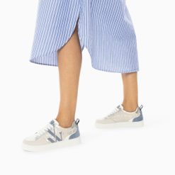 Vanessa Wu Sneakers | Baskets Monogramme Joyce Argent Zebre Et Bleu-Gris