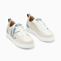 Vanessa Wu Sneakers | Baskets Monogramme Joyce Argent Zebre Et Bleu-Gris