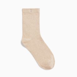 Vanessa Wu Chaussettes | Chaussettes Quinn Beige Et Or Paillete