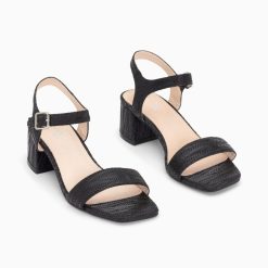 Vanessa Wu Sandales A Talon, Compensees | Sandales A Talon Jenna Noires En Tissu Jacquard