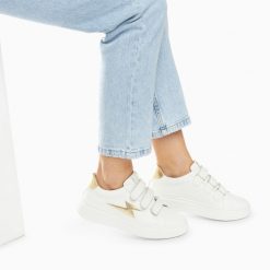 Vanessa Wu Sneakers | Baskets Eclair Fanny Blanc Et Or A Scratchs