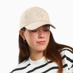 Vanessa Wu Chapeaux | Casquette Clem Beige A Monogramme Brode