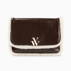 Vanessa Wu Sacs | Sac Bandouliere Bertina Marron A Rabat Et Faux Shearling