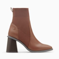 Vanessa Wu Bottines | Bottines Chaussettes Jinger Marron A Talon Trapeze