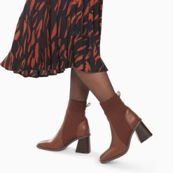 Vanessa Wu Bottines | Bottines Chaussettes Jinger Marron A Talon Trapeze