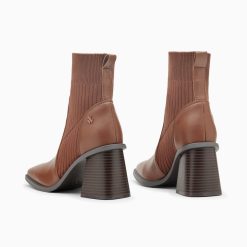 Vanessa Wu Bottines | Bottines Chaussettes Jinger Marron A Talon Trapeze