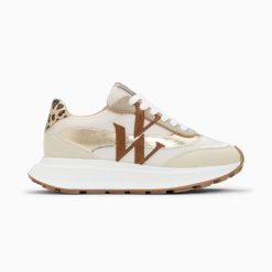 Vanessa Wu Sneakers | Baskets Monogramme Ines Camel Et Or A Semelle Oversize