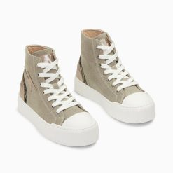 Vanessa Wu Sneakers | Baskets Eclair Laure Montantes Kaki Et Champagne