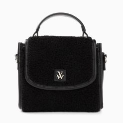 Vanessa Wu Sacs | Mini Sac A Main Victoria Noir En Faux Shearling