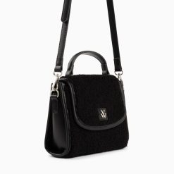 Vanessa Wu Sacs | Mini Sac A Main Victoria Noir En Faux Shearling