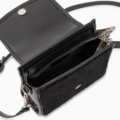 Vanessa Wu Sacs | Mini Sac A Main Victoria Noir En Faux Shearling