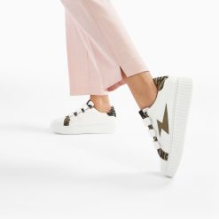 Vanessa Wu Sneakers | Baskets Eclair Ingrid Blanc Et Kaki Imprime Zebre A Scratchs