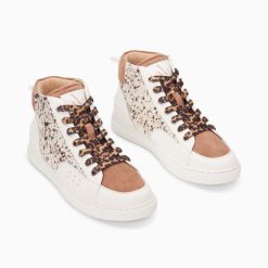 Vanessa Wu Sneakers | Baskets Montantes Gwen Blanc Et Marron A Lacets Leopard