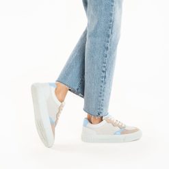 Vanessa Wu Sneakers | Baskets Sara En Toile Beige A Details Bleu Clair