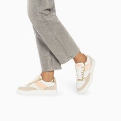 Vanessa Wu Sneakers | Baskets Monogramme Flavie Perforees Gris Et Rose A Lacets