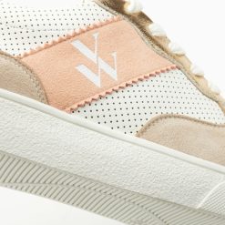 Vanessa Wu Sneakers | Baskets Monogramme Flavie Perforees Gris Et Rose A Lacets