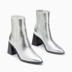 Vanessa Wu Bottines | Bottines Montantes Taylor Argent A Talon Trapeze