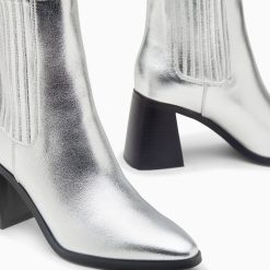 Vanessa Wu Bottines | Bottines Montantes Taylor Argent A Talon Trapeze