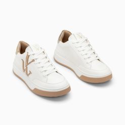 Vanessa Wu Sneakers | Baskets Monogramme Candice Blanc Et Beige