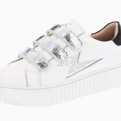 Vanessa Wu Sneakers | Baskets Eclair Jane Blanches En Cuir A Scratchs Argent