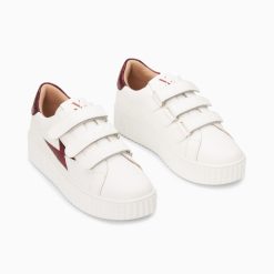 Vanessa Wu Sneakers | Baskets Eclair Kim Blanc Et Bordeaux Metallise A Scratchs