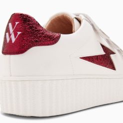 Vanessa Wu Sneakers | Baskets Eclair Kim Blanc Et Bordeaux Metallise A Scratchs