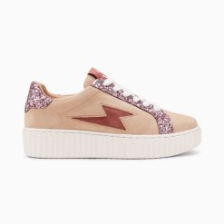 Vanessa Wu Sneakers | Baskets Eclair Appoline Beige Et Rose A Lacets