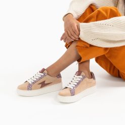 Vanessa Wu Sneakers | Baskets Eclair Appoline Beige Et Rose A Lacets