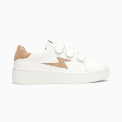 Vanessa Wu Sneakers | Baskets Eclair Camelia Blanc Et Beige A Scratchs