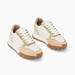 Vanessa Wu Sneakers | Baskets Eclair Paola Beige Et Or A Semelle Running