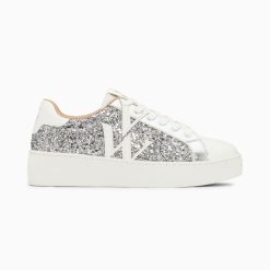 Vanessa Wu Sneakers | Baskets Monogramme Estelle A Paillettes Argent