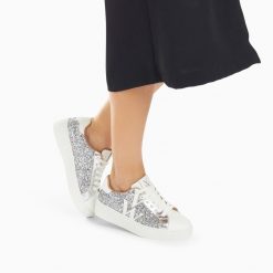 Vanessa Wu Sneakers | Baskets Monogramme Estelle A Paillettes Argent