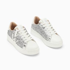 Vanessa Wu Sneakers | Baskets Monogramme Estelle A Paillettes Argent