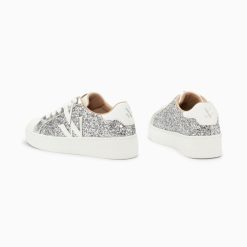 Vanessa Wu Sneakers | Baskets Monogramme Estelle A Paillettes Argent