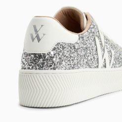 Vanessa Wu Sneakers | Baskets Monogramme Estelle A Paillettes Argent