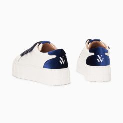 Vanessa Wu Sneakers | Baskets Monica Blanc Et Bleu Marine A Scratchs Glitter Et Plateforme