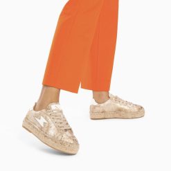 Vanessa Wu Sneakers | Baskets Eclair April Or Et Blanc A Semelle Espadrille