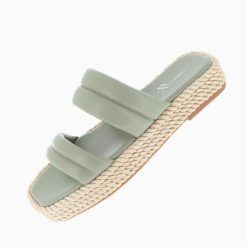 Vanessa Wu Sandales Plates | Mules Nala Vert Pastel A Plateforme Cordes