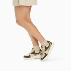 Vanessa Wu Sneakers | Baskets Theonie Beige Et Kaki A Lacets