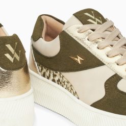 Vanessa Wu Sneakers | Baskets Theonie Beige Et Kaki A Lacets