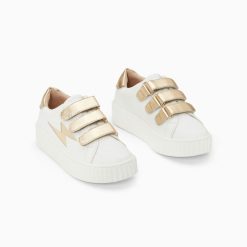 Vanessa Wu Sneakers | Baskets Eclair Mini Marilou Blanc Et Or A Scratchs