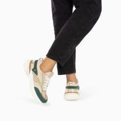 Vanessa Wu Sneakers | Baskets Alexane Vert Et Or A Semelle Epaisse