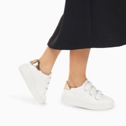 Vanessa Wu Sneakers | Baskets Eclair Maria Blanc Et Or A Scratchs