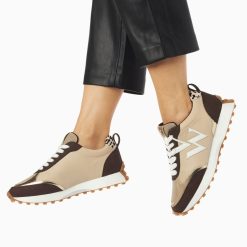 Vanessa Wu Sneakers | Baskets Monogramme Grace Beige Et Marron A Semelle Running