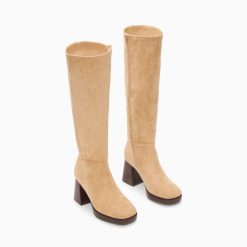 Vanessa Wu Bottes, Cuissardes | Bottes Nia Beiges A Talon Bois