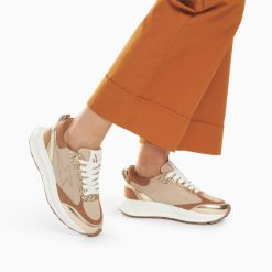 Vanessa Wu Sneakers | Baskets Eclair Esther Beige Et Or A Semelle Oversize