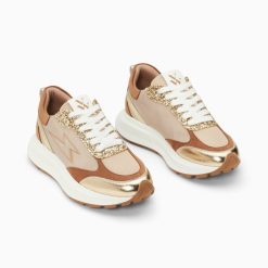 Vanessa Wu Sneakers | Baskets Eclair Esther Beige Et Or A Semelle Oversize