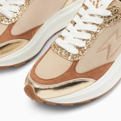 Vanessa Wu Sneakers | Baskets Eclair Esther Beige Et Or A Semelle Oversize