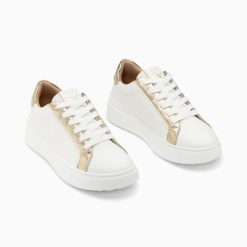 Vanessa Wu Sneakers | Baskets Eclair Romane Blanc Et Or A Lacets